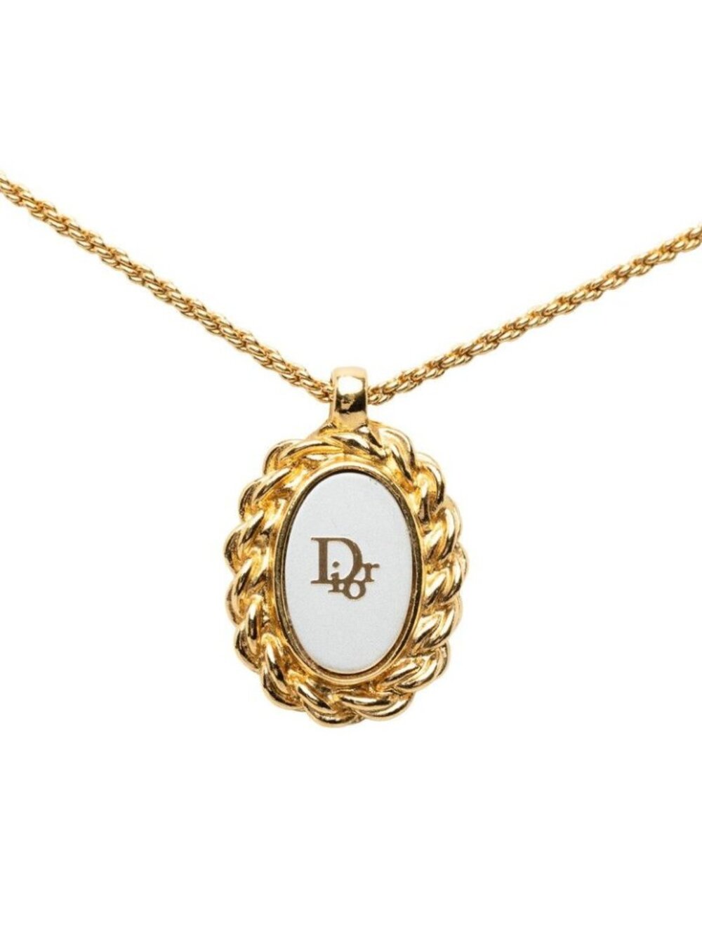 Dior Oval Logo Plate Chain Pendant Gold Plated